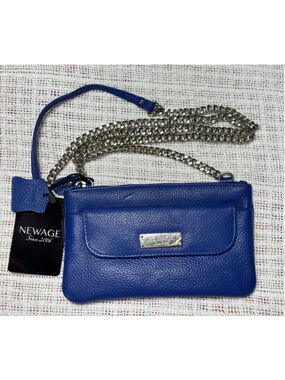 NEWAGE Genuine pebbled Leather Royal Blue Mini Crossbody Bag NWT